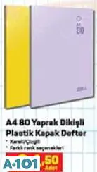 A4 80 YAPRAK DİKİŞLİ PLASTİK KAPAK KARELİ/ÇİZGİLİ DEFTER